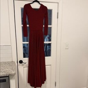 Adia Deep Red Striped Long Sleeve Dress